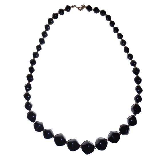 1960s Vintage Necklace Avon Beaded Single Strand black beads plastic Retro - Picture 1 of 2